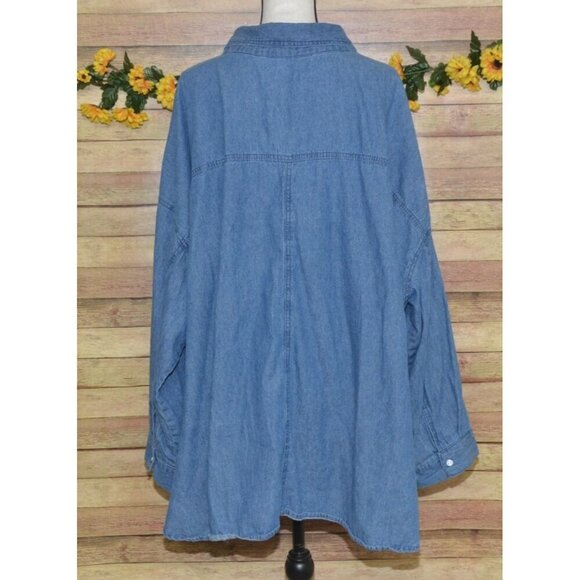 ELLOS Denim Tunic Top Oversized 3X 30/32 Button Front Shirt Side Slits Comfy - Picture 7 of 10
